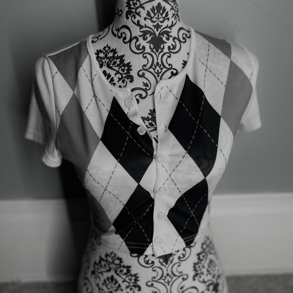 button up argyle crop-top